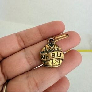 Vintage Gold Mr. Bill Sportswear Metal Zipper Pull c1980 Plated Cooper Charm